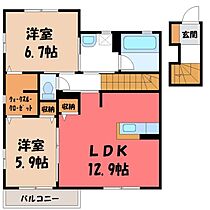 栃木県宇都宮市雀の宮4丁目（賃貸アパート2LDK・2階・64.45㎡） その2