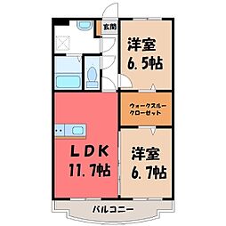 東武宇都宮線 東武宇都宮駅 バス13分 鶴田橋下車 徒歩12分の賃貸マンション 2階2LDKの間取り
