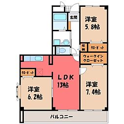 レインボウ・2一の屋 3LDKの間取図画像