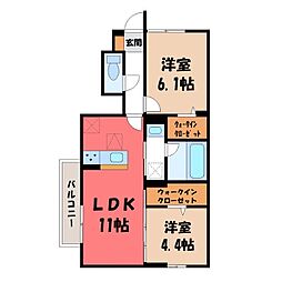 宇都宮市平松1丁目アパート 2LDKの間取図画像