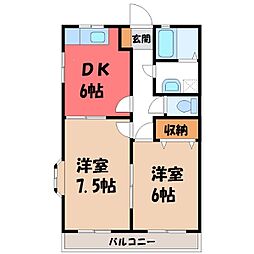 コーポカオル 2DKの間取図画像