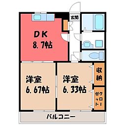 ブレインマンションフルール 2DKの間取図画像