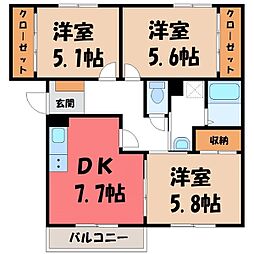 ガーデンムツミB 3DKの間取図画像