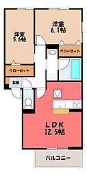 セジュールグリーンかなで 2LDKの間取図画像