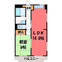 駒西ハイツ1 1LDKの間取図画像