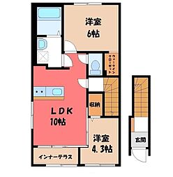 小山市西城南5丁目アパート 2LDKの間取図画像