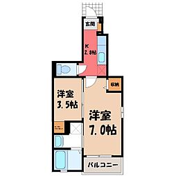 メロディ・ソレアード 2Kの間取図画像