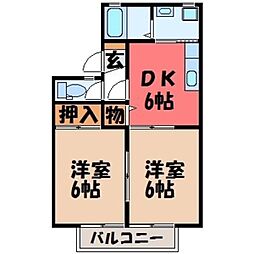 パークサイド宮原B 2DKの間取図画像