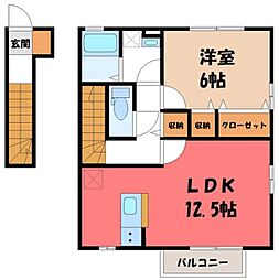 ロザージュA 1LDKの間取図画像
