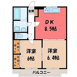 ブレインマンション戸祭 2DKの間取図画像