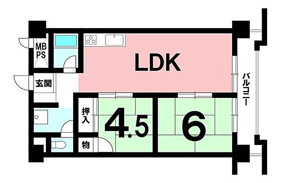 2LDK、南東...
