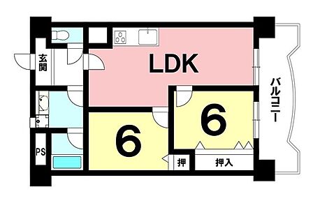 2LDK【専有面積53.77m2】桜島の眺望良好！花火大会の日は屋上開放もしています♪