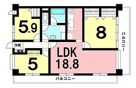 3LDK、2面バルコニー、南角【専有面積76.22m2】令和8年5月リフォーム済み!