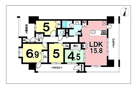 4LDK【専有面積83.40m2】東南角部屋で日当たり、通風良好なお部屋です♪