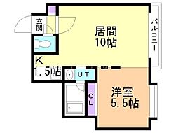 フォンテーヌ麻生 1LDKの間取図画像