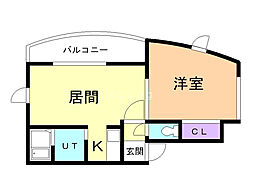サンシェール・アン 1LDKの間取図画像