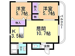 テルスター北25条 2LDKの間取図画像
