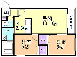プリオール麻生 2LDKの間取図画像