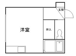 ヒュース麻生B ワンルームの間取図画像