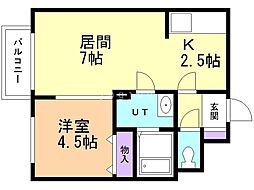 中里マンション 1LDKの間取図画像