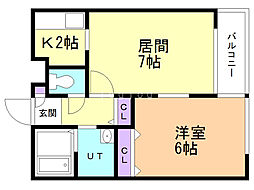 HGSMinamiAsabu1st 1LDKの間取図画像