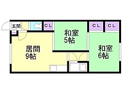 第2コーポ高橋 2DKの間取図画像