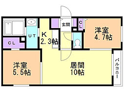 フラット北35条2 2LDKの間取図画像
