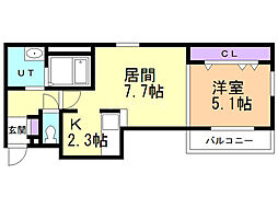 アビタN37 1LDKの間取図画像