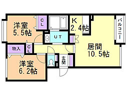 リヴィエールY.S 2LDKの間取図画像