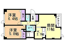プロムナードF・M 2LDKの間取図画像