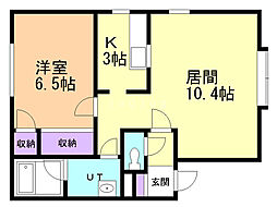 ルトゥール 1LDKの間取図画像