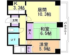 オ・ドミール北19条 2LDKの間取図画像