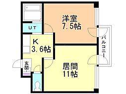 藤井ビル北23条2 1LDKの間取図画像