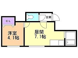 シャネル麻生参番館 1DKの間取図画像