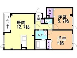 グリーンフィールド1 2LDKの間取図画像