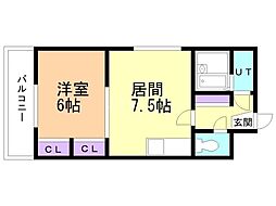 メニーズコート麻生中央 1DKの間取図画像