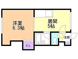 マノワール麻生 1DKの間取図画像