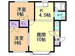 ルミエール石川 1階2LDKの間取り