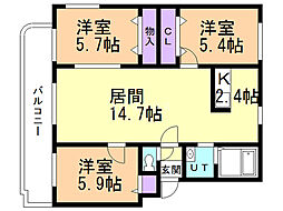パークハイツH 3LDKの間取図画像