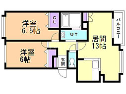 クリスタルリバー参番館 2LDKの間取図画像