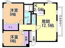 ノースガーデン伍番館 2LDKの間取図画像