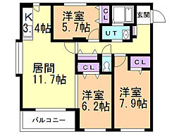 エクレール新琴似 3LDKの間取図画像