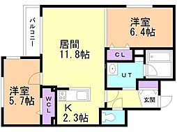 札幌市北区新琴似七条2丁目マンション 2LDKの間取図画像