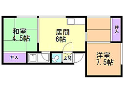 サニーハイツ 2DKの間取図画像