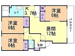 パークハイツF 3LDKの間取図画像