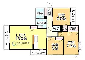 プルメリア 201 ｜ 福岡県久留米市南３丁目（賃貸マンション3LDK・2階・72.30㎡） その2