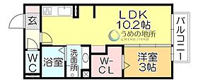 プランドールB棟 202 ｜ 福岡県久留米市上津町（賃貸アパート1LDK・2階・34.03㎡） その2