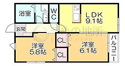 Leaf津福駅南 2LDKの間取図画像
