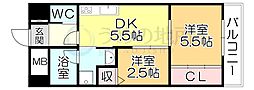 ルネッサンス21久留米六ツ門 2DKの間取図画像