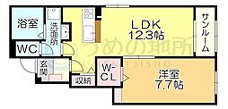 グリチーネの森 1LDKの間取図画像